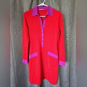 Trina Turk Red and Purple Long Sleeve Dress
